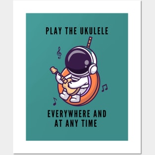 Cute little astronaut playing Ukulele Posters and Art